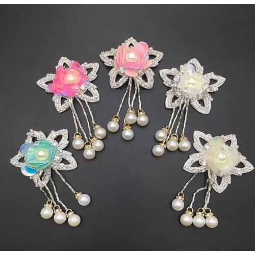 1pc 3d Handmade rhinestone beaded tassel pearl Patches for clothing Sew on sequins applique flower embroidery parches