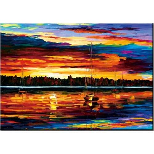 1 Piece Unframed Plane Spray Oil Painting Sailing Under The Setting Sun Artist Picture For Living Room Wall Decoration