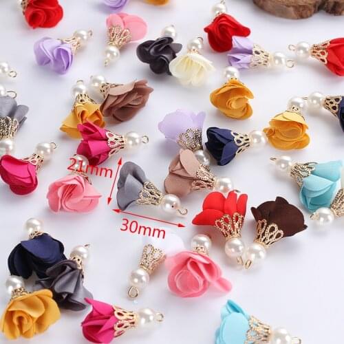 100pc/lot Faux Pearl Flowers Tassels Small Pendants Colorful For Earing Jewelry Making Diy Crafts Bag Chains Decoration Findings