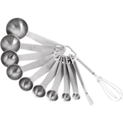11pcs Kitchen Cooking Baking Measuring Tool Stainless Steel Round Measuring Spoon Set Measuring Stick Leveler Mini Whisk Tools
