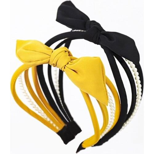 12pcs Boutique Pearl Hairband Ladies Elegant Headwear Girs Hair Bow Knotted Headband Women Hair Accessroies