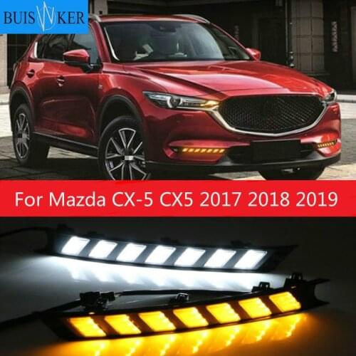 2Pcs For Mazda CX-5 CX5 2017 2018 2019 DRL LED Daytime Running Light With Yellow Turning Signal night blue fog lamp