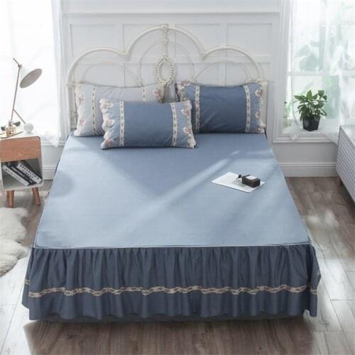 2020 new products Cotton 13372 Solid color Bed spread Fitted Sheet Pillowcases 2/3 pcs Luxury Embroidered lace Princess bedding