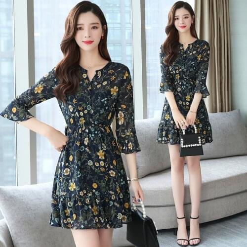 2021 Korean Vintage Sexy Beach Mini Sundress Summer Plus Size Floral Chiffon Boho Dresses Elegant Women Bodycon Party Vestidos