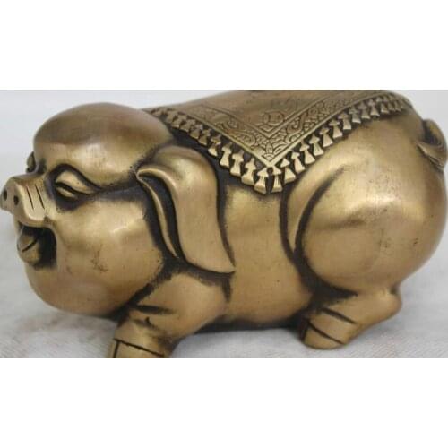 3" Chinese Fengshui Red Bronze Zodiac Year Pig Lovely Animal Statue sculpture