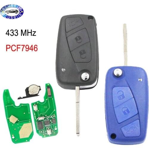 3 Button for Fiat Remote Key 433Mhz PCF7946 Chip ID46 Flip Folding Uncut Blade For Fiat 500 Panda Idea Punto Stilo Ducato