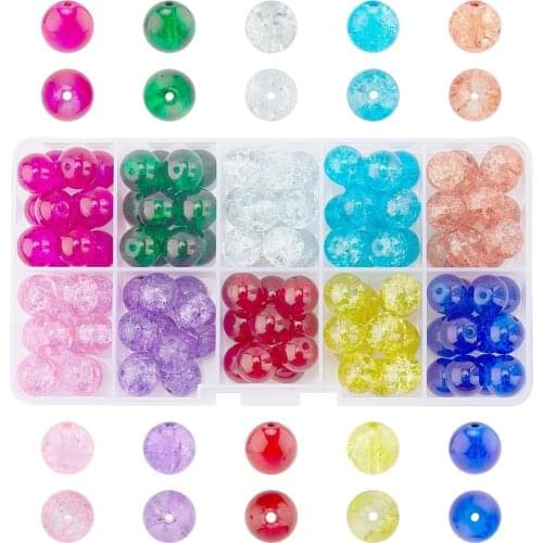 4/6/8/10mm Spray Painted Transparent Crackle Glass Crystal Jewelry Making DIY Loose Beads Strands Findings, Round, Mixed Color