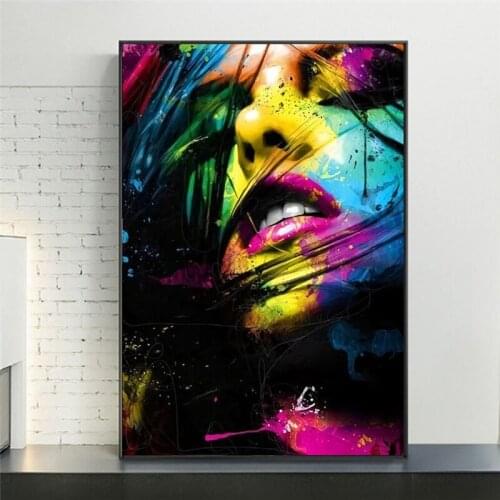 Abstract Sexy Lips Graffiti Art Canvas Paintings on the Wall Art Colorful Girl Face Posters And Prints Face Art Pictures Cuadros
