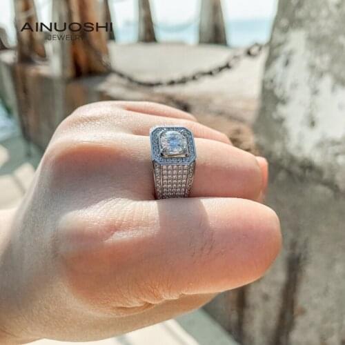 AINUOSHI 1.0ct Square Luxury Round Cut Moissanite Engagement Mens Rings For 925 Silver Jewelry Gifts