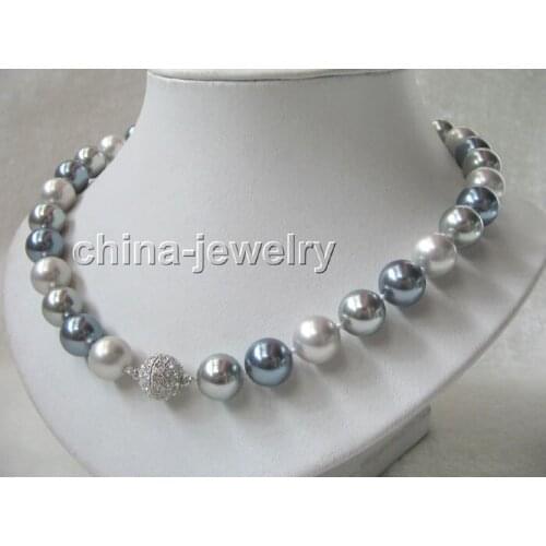 FREE shipping> >>> Beautiful 18" 12mm multicolor south sea shell pearl necklace-white zircon clasp