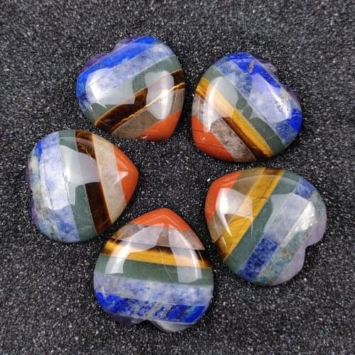 30mm Chakela Seven Chakras Natural Crystal Jade Semi-precious Stone Love Colorful Peach Heart Yoga Energy Healing Ornaments