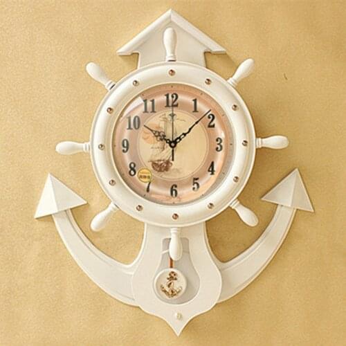 European Rudder Clock Creativity of Modern Living Room Office Mediterranean silent solid wood wall clock