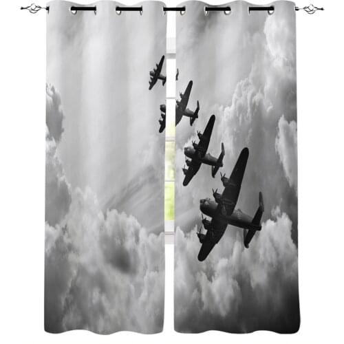 Black And White Retro Clouds Airplane Window Curtains Home Decor Living Room Curtains Bedroom Kitchen Items Curtains