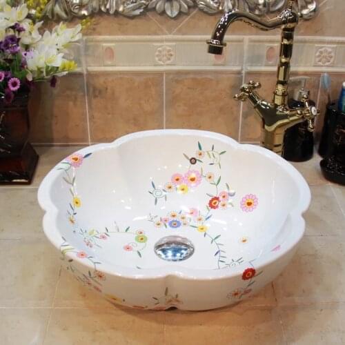 Jingdezhen high quality ceramic porcelain flower shape bathroom sink basin