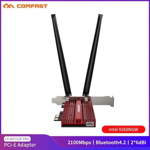 Dual band 2100Mbps Intel 9260 PCI-E WiFi Adapter 802.11ac Power External 2*6dbi Antenna 2.4G/5G MU-MIMO Bluetooth 5.0 for Win10