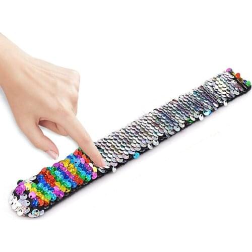 Fidget Toys Magic Glitter Slap Bracelets Mermaid Sequins Two Color Knocked Bracelets For Kids Party Decoration Decompression Toy