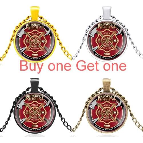 Classic Firemen Gold Glass Dome Fashion Pendant Necklace Men Women Charm High Quality Necklace Jewelry Gifts