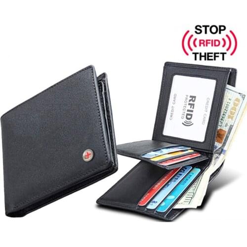 Genuine Leather Rfid wallet Men Credit Card Wallet Holder Purse Male Photo Holder Wallets Short Business CardHolder Luxury Brand