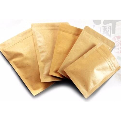 Kraft Paper Sealable Aluminum Foil Inside Ziplock Food Candy Package Bag Small Flat Bottom Kraft Zip Lock Bag 100Pcs OEM LOGO