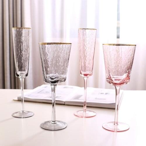 Creative hammer eye pattern depicting Phnom Penh pink gray crystal glass red wine glass model room champagne glass European