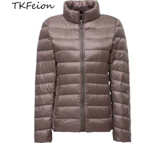 2021 Womens Fashion Jackets Spring Autumn Down Ultra-thin Light Ladies Coats Stand Collar Female Slim Fall Jacket Clothes Parkas