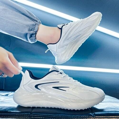 Summer Mens Fashion and Comfortable Running Shoes Breathable Knitted Surface Wear-Resistant Casual Sports Shoes Popcorn Soles