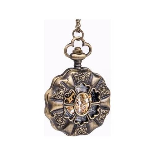 Hot sales Antique classic roses Hollow out Sweater chain mechanical pocket watch charming Steampunk pocket watch