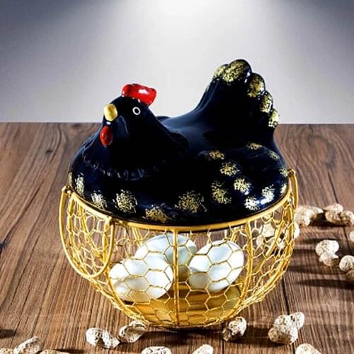 Metal Egg Holder Chicken Wire Egg Basket Fruit Basket Collection Hen Oraments Decoration Kitchen Storage 19CMX22CM