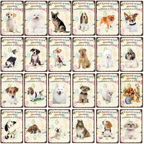 Cute Animals Metal Signs A Home Is Not Purrfect Without A Dog Wall Plaque Retro Metal Craft Iron Painting Decoration 20x30cm