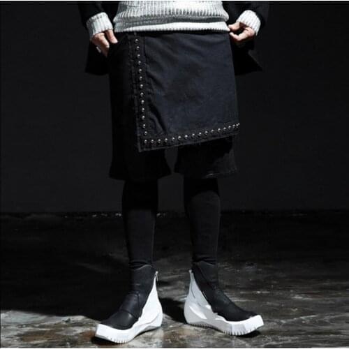 Korean Summer New Men Hairstylist Nightclub Slim Pants Tide Knee Length Skirts Singer Stage Costumes Culottes