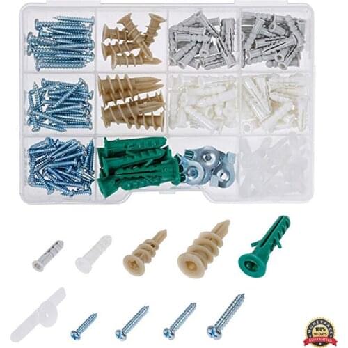 200pcs Drywall and Hollow-wall Anchor Assortment Kit Anchors Screws Wall Anchor Hooks and Hollow-door Toggle Ribbed Anchors