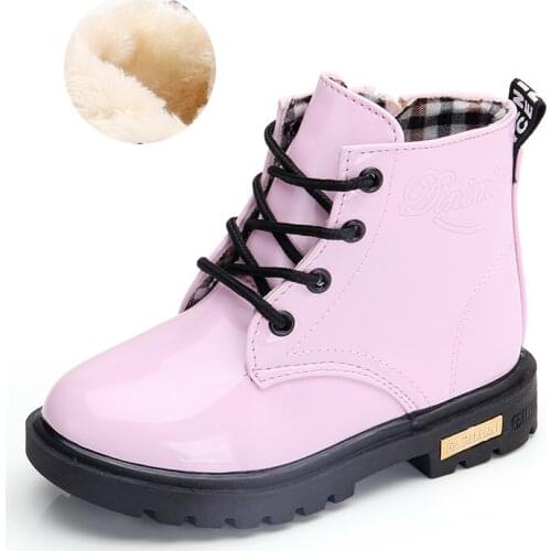 2021 New Winter Children Shoes PU Leather Waterproof Martin Boots Kids Snow Boots Brand Girls Boys Rubber Boots Fashion Sneakers