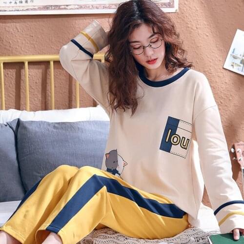 New Spring / Autumn High Quality Cotton Long-Sleeved Trousers Pajamas Set for Women Fashion Ladies Home Service Sleepwear Suit