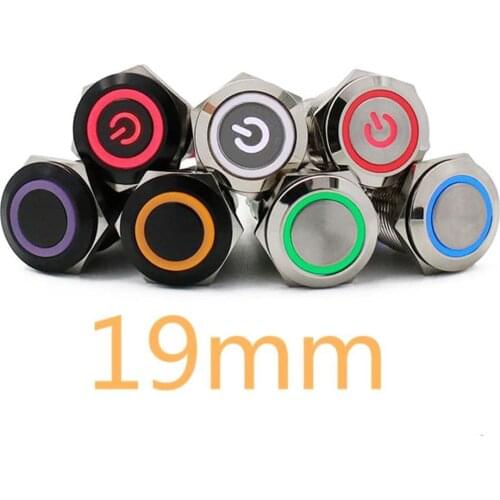 19mm New Waterproof Metal Push Button Switch LED Light Anodize Oxide Black Momentary Latching Car Engine PC Power Switch 3-380V