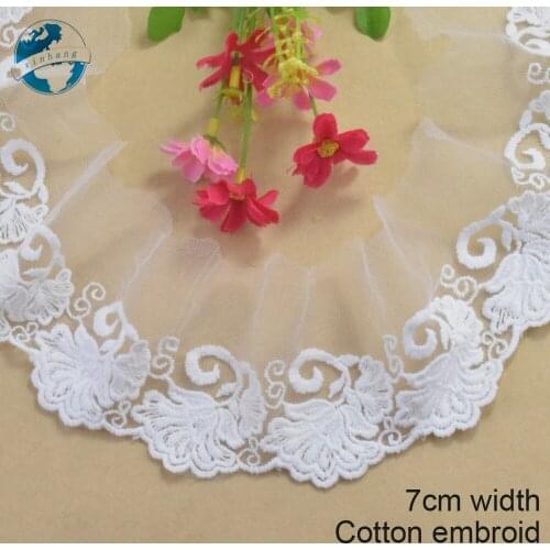 7cm width Cotton embroid lace dolls ribbon guipure trim fabric warp knitting DIY Garment Accessories wedding lace#3421