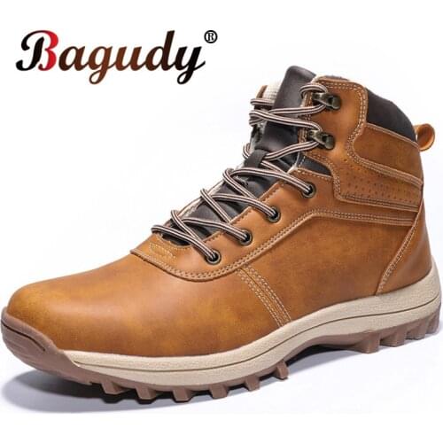 Super Warm Plush Mens Winter Boots Split Leather Ankle Boots Casual Motorcycle Boot Waterproof Mens Boots Winter Shoes 39-48