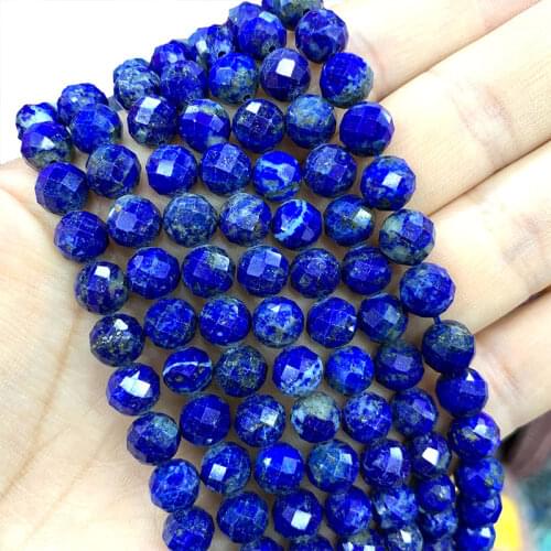 Wholesale Faceted Lapis Lazuli A 100% Natural Loose Round Stone Beads For Jewelry Making DIY Bracelet Necklace 6/8MM 15