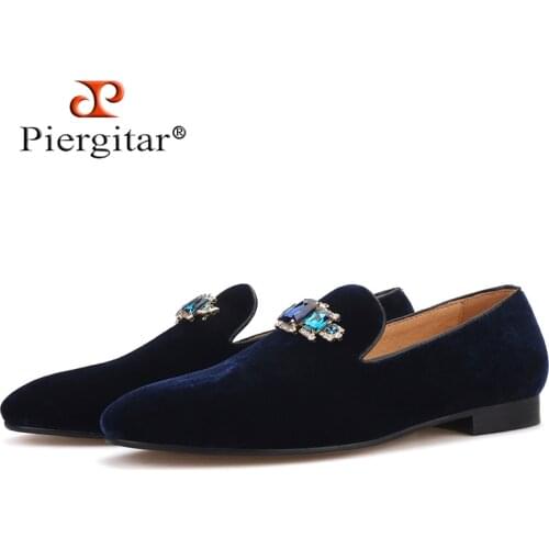 Piergitar 2019 new style Four Colors Rhinestone men shoes Fashion Party and wedding men loafers Slip-on Mens Casual Shoes