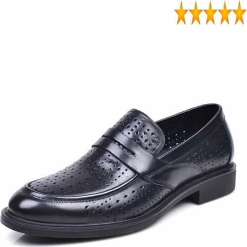 Dress Leather Genuine Slip On Loafers Business Casual Hollow Out Breathable 2021 Summer Shoe Cowhide Mens Derby Shoes