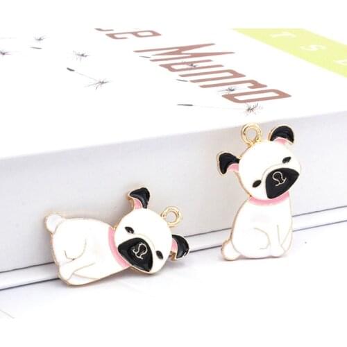 10pcs Drop Oil Bulldog Charms French Bulldog Alloy Enamel Pendant White Dogs Floating Bracelets DIY Jewelry Accessories YZ480
