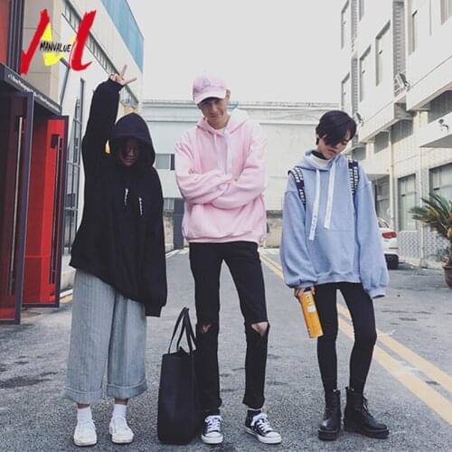 MANVALUE Young Teenagers Pullovers for Men and Women Loose Type Hooded Kangaroo Pocket Lovers Hoodies