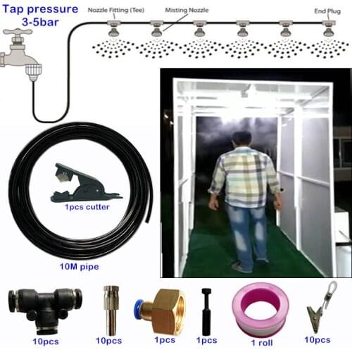 S386 DIY 10M Water Garden Sprayer Outdoor Disinfection Misting System 10 pcs Fog Mist Nozzles Humidification Patio Cooling Tools