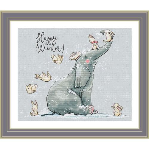 Grey Embroidered Cloth Fun New Product Cartoon Fishxx Cross Stitch Kit A3278 Elephant and Bunny Bedroom Decoration Embroidery