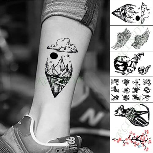 Waterproof Temporary Tattoo Sticker Mountain Moon Star Cloud River Fake Tatto Hand Back Foot Flash Tatoo for Kid Girl Men Women