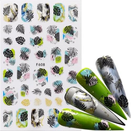 1pcs Black Green 3D Nail Stickers Adhesive Decals Letter Flowers Leaf Geometry Designs Sliders Tattoo Manicure Decorations