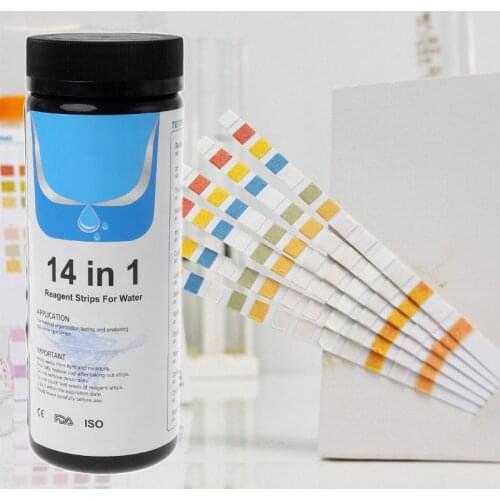 100 Strips Water Test Strips Paper Reagent Strip Water Quality Residual Chlorine PH Total Alkalinity Hardness Iron Test Analysis