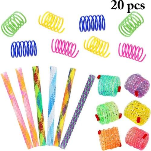 20PCS Kitten Interactive Toy Creative Assorted Colorful Spring Tube Toy Cat Spring Toy Cat Chase Playing Toy Cat Funny Toy