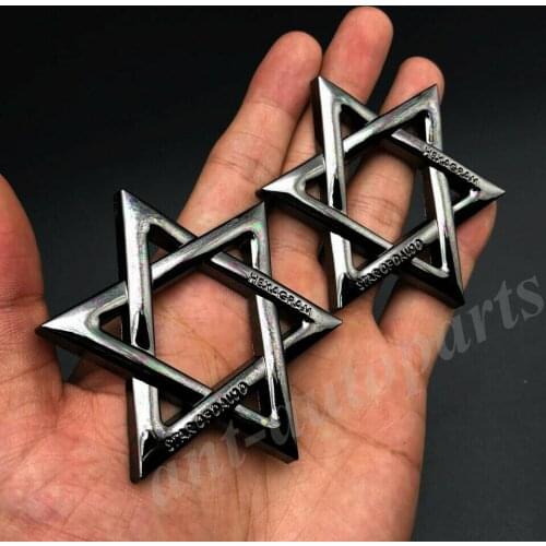 2x Gun Metal Star of David Jewish Hexagram Car Emblem Badge Motorcycle Sticker