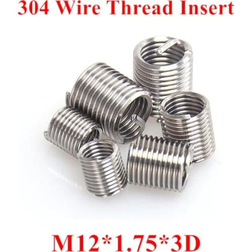 50pcs M12*1.75*3D Wire Thread Insert 304 Stainless steel M12 Screw Bushing, m12*3D Wire Screw Sleeve Thread Repair Insert