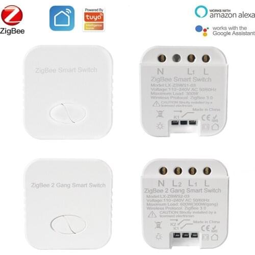 Tuya ZigBee Smart Switch Wireless Relay Module Smart Home 1/2Gang Remote Control Switches Work With Tuya Smart Life Alexa Google